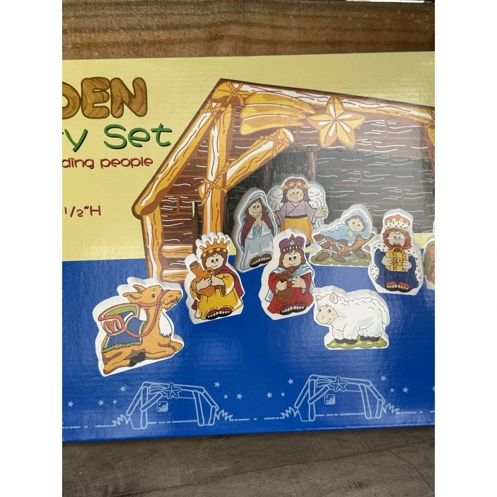Nativity Set Childs Playset Religious Education 12pc Wooden Chunky Jesus‎ Birth